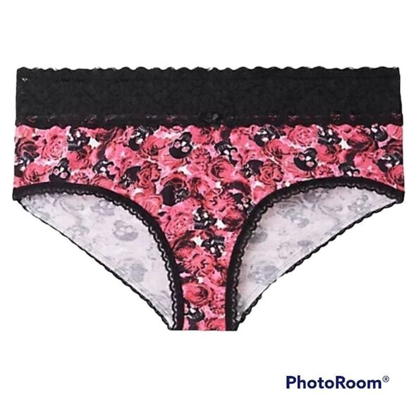 5X 28W Torrid Wide Lace Trim Cheeky Panty Pink Rose Skull Cotton Blend Knit Plus - Picture 1 of 7